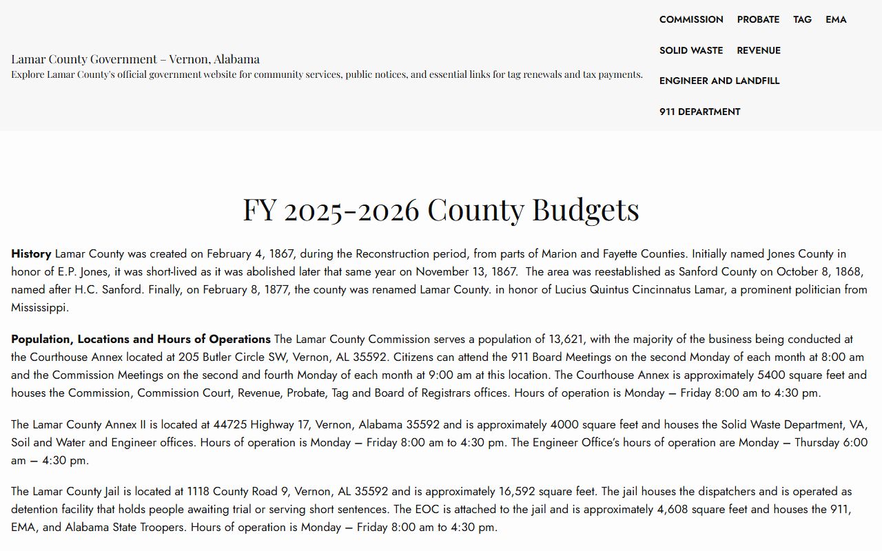 Lamar County inmate population budget page for jail building and detention facts